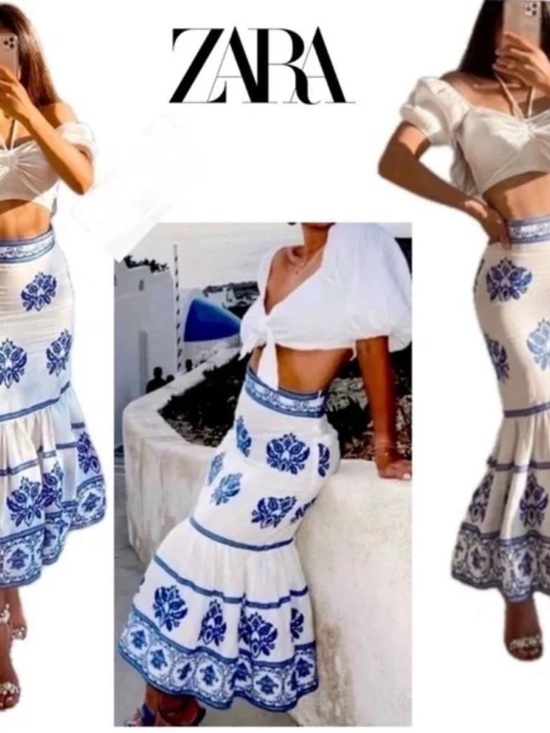 Zara Dresses & Skirts - NWT - ZARA White & Blue Floral Print Tiered Maxi Skirt Size XS
